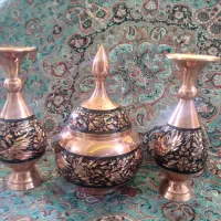 گلدان و قندان مسی  حکاکی  الماس تراش