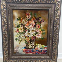 تابلو فرش دستبافت چله و گل ابریشم
