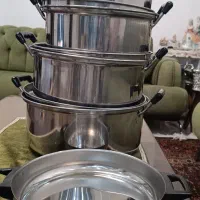 سرویس قابلمه استیل و ماهیتابه سایز بزرگ نو ژاپن قد