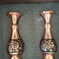 گلدان مسی الماس تراش و گلدان و بشقاب میناکاری