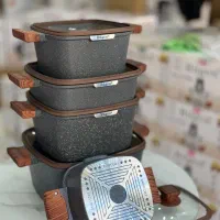 سرویس قابلمه گرانیت ۱۰پارچه دسته چوبی مربع