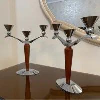شمعدان استیل و چوب
