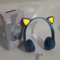 هدفون رنگ آبی نو با چراغ رنگی با کارتن و شارژر