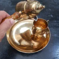 سرویس سه تیکه قهوه جوش، فنجان و سینی، برنجی، هندی