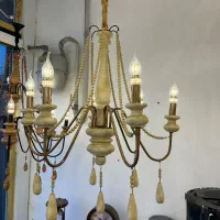 لوستر چوبی-فلزی شارلوت ۶ شاخه کرم-مسی|لوستر و چراغ آویز|تهران, نیروی هوایی (پیروزی)|دیوار