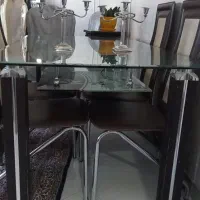 میز نهار خوری 6 نفره شیشه تراش خورده