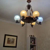 لوستر چوبی۶ شاخه یک حبابش شکسته ، لوستر دیواری