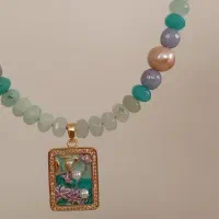 نیم ست مروارید پرورشی،آکوامارین و عقیق