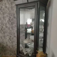 بوفه چوبی و جامیوه فلزی گالوانیزه طلایی|بوفه، ویترین، کنسول|محمودآباد, |دیوار