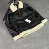کاپشن چرم بوفالو وارداتی خز مشکی و سفید(آقایمد)