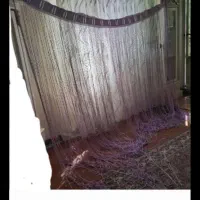 پرده رشته ای یاسی و پرده توری بنفش|پرده، رانر، رومیزی|همدان, |دیوار