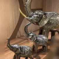 مجسمه برنزی ۵ عدد فیل و درنا جفتی