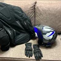 موتور+کاپشن فول پروتکشن+دستکش+کلاه بلوتوس دار+روکش