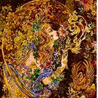 تابلو فرش دستباف گل ابریشم طرح استاد فرشچیان