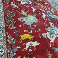 تابلو فرش عطیقه زیرخاکی گل ابریشم نقشه چوگان