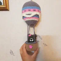 آویزه خرس بالن سوار کاموایی