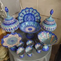 ست 14 پارچه ظروف مسی با هنر میناکاری|صنایع دستی و سایر لوازم تزئینی|مبارکه, |دیوار