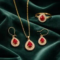 نیم ست طلاروس عمده فقط مدل جواهری همراه انگشتر