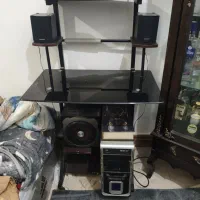 میز کامپیوتر چوبی شیشه ای