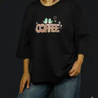 تیشرت زنانه نخ پنبه طرح دار کافه مشکی
