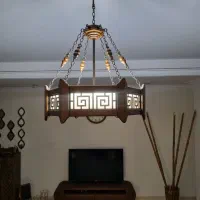 لوستر چوبی به همراه چراغ خواب،طرح ورساچه ،۵ لامپه|لوستر و چراغ آویز|تهران, سلسبیل جنوبی|دیوار