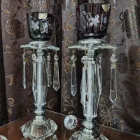 شمعدان کریستال با لاله اگرمن بوهمیا عنابی رنگ