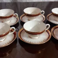 ۶ فنجان و ۶ نعلبکی چایی خوری با قندان ۸۰ ساله|کلکسیون اشیاء عتیقه|تهران, سنائی|دیوار