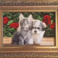 فرش دستباف مدل سگ و گربه