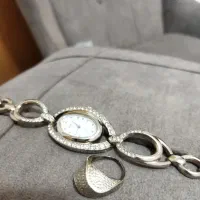 ساعت و انگشتر نقره زنانه