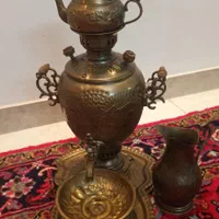 سماور ذغالی برنز قدیمی و زیبا همراه با سرویس|سماور، چای‌ساز، قهوه‌ساز|تهران, نازی‌آباد|دیوار
