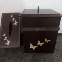 سطل وجا دستمال کاغذی  جتس چوب تمیز وسالم