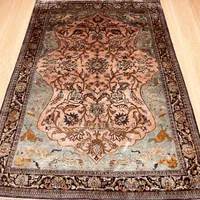 قالیجه ۳ متری تمام ابریشم قم رنگ بژ