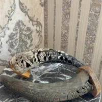 دو عدد شاخ کرگدن قدیمی کنده کاری شده