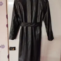 مانتو چرم آستر دار مشکی نو|لباس|دلیجان, |دیوار