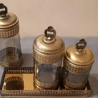 جا ادویه بدنه فلز طرح برنج و شیشه