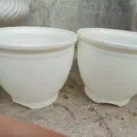 دو گلدان پلاستیکی سفید