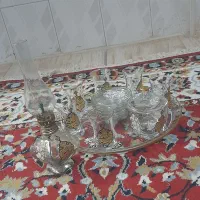 ست استکان کمرباریک با سینی و قندون و چراغ|ظروف سرو و پذیرایی|محمدشهر, عباس آباد|دیوار