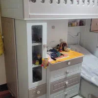 سِت تخت دو طبقه سفید، کمد لباس، میز تحریر و صندلی