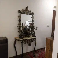 آینه شمعدان و کنسول برنزی با ساعت+ سنگ مرمر