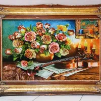 تابلو فرش ابریشم بافت تبـریـز طرح گل رز و ویالون|فرش|تهران, استاد معین|دیوار