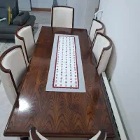 میز ناهارخوری چوبی ۶ نفره با روکش صندلی ترک