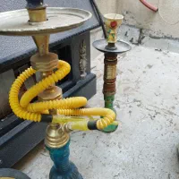 دوعدد قلیان سالم برنجی و چوبی