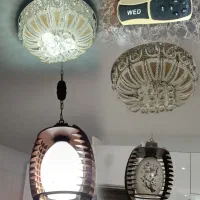 لوستر سقفی ال ای دی کنترل دار و لوستر چوبی حبابی