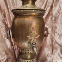 سماور ذغالی و سینی مسی