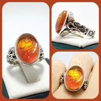 انگشتر عقیق دورنگ با حکاکی حسین طرح قلبی