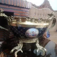 کاسه بزرگ میوه خوری سرمه ای طلاکوب