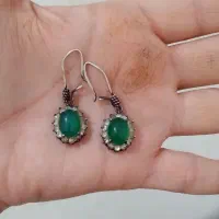 گوشواره نقره و سنگ عقیق سبز