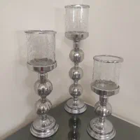 شمعدان 3تایی پایه توپی استیل