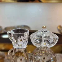 فنجان و استکان و قندان گل بابونه و گندم