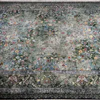 فرش  جذاب طرح فلورا از فرش خلیج وزرا وینتیج سبز